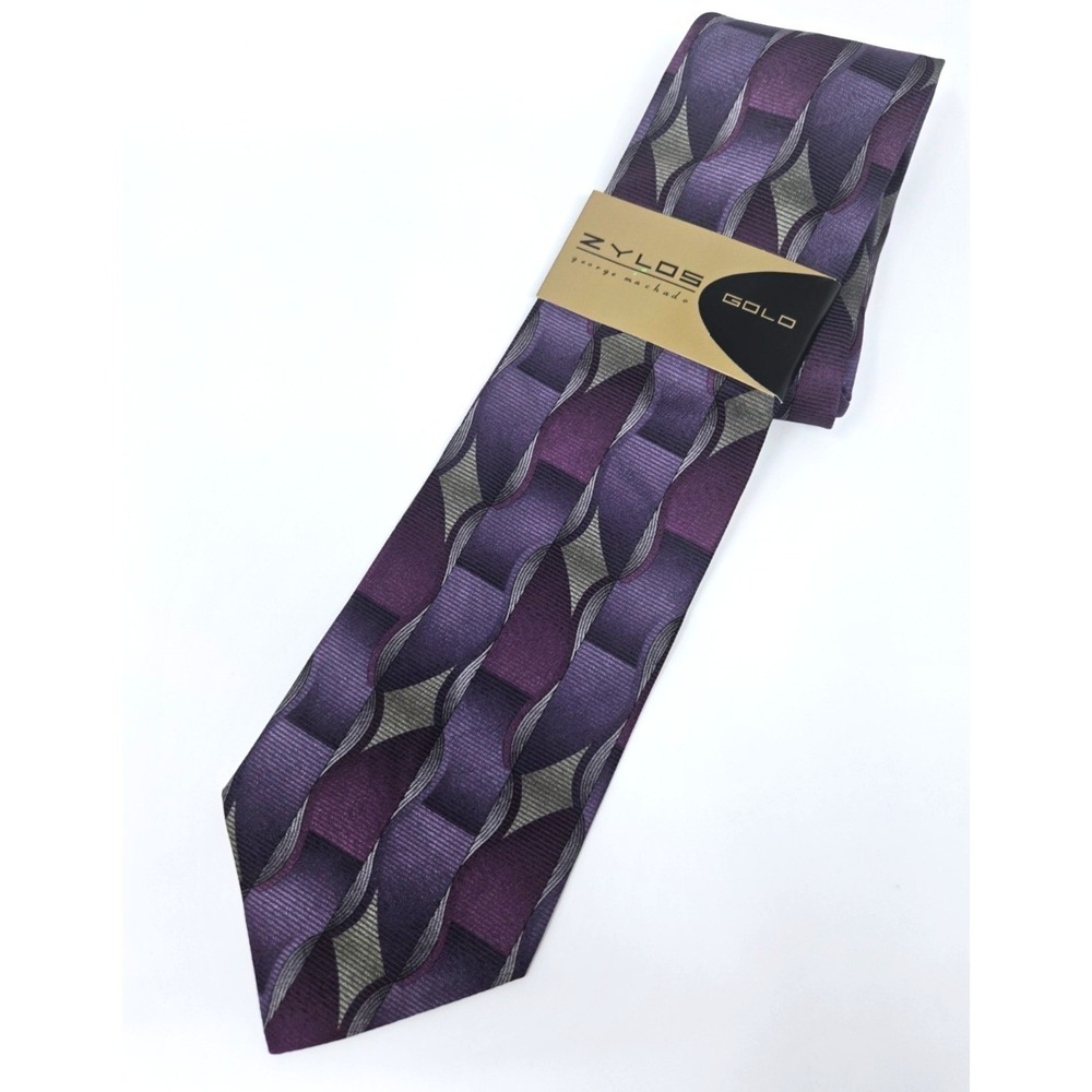 Zylos George‎ Machado Necktie Mens OS Purple Geometric Silk Classic Abstract